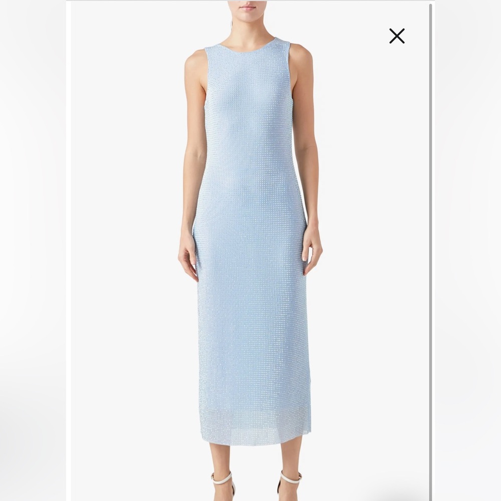 WORN ONCE Endless Rose Embellished Mesh Powder Blue Rhinestone Midi Dress Size M